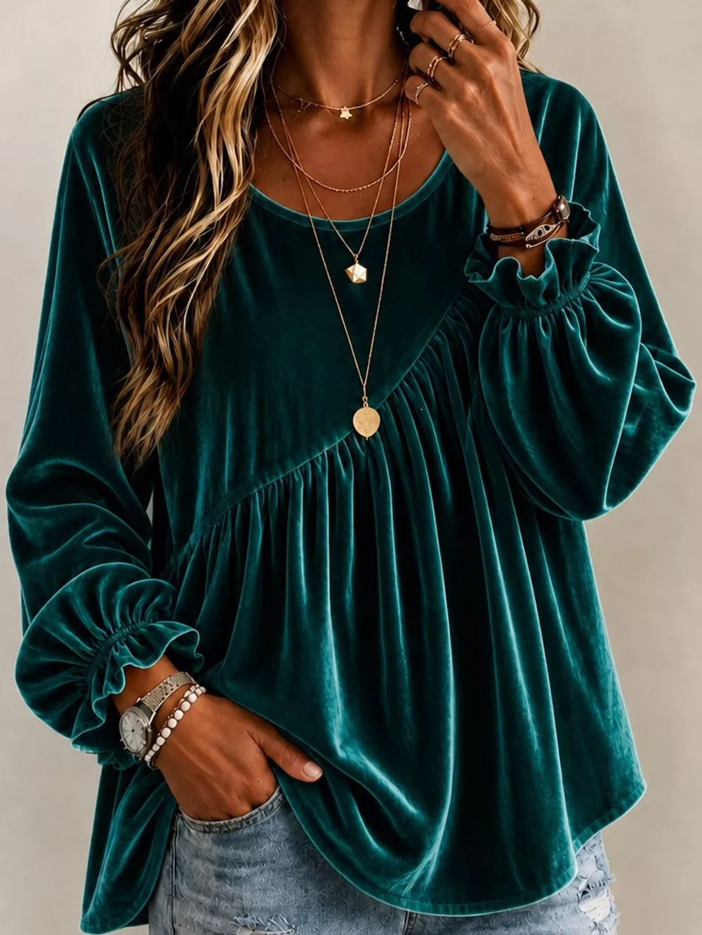 Full Size Velvet Long Sleeve Blouse Plus Size, image 9