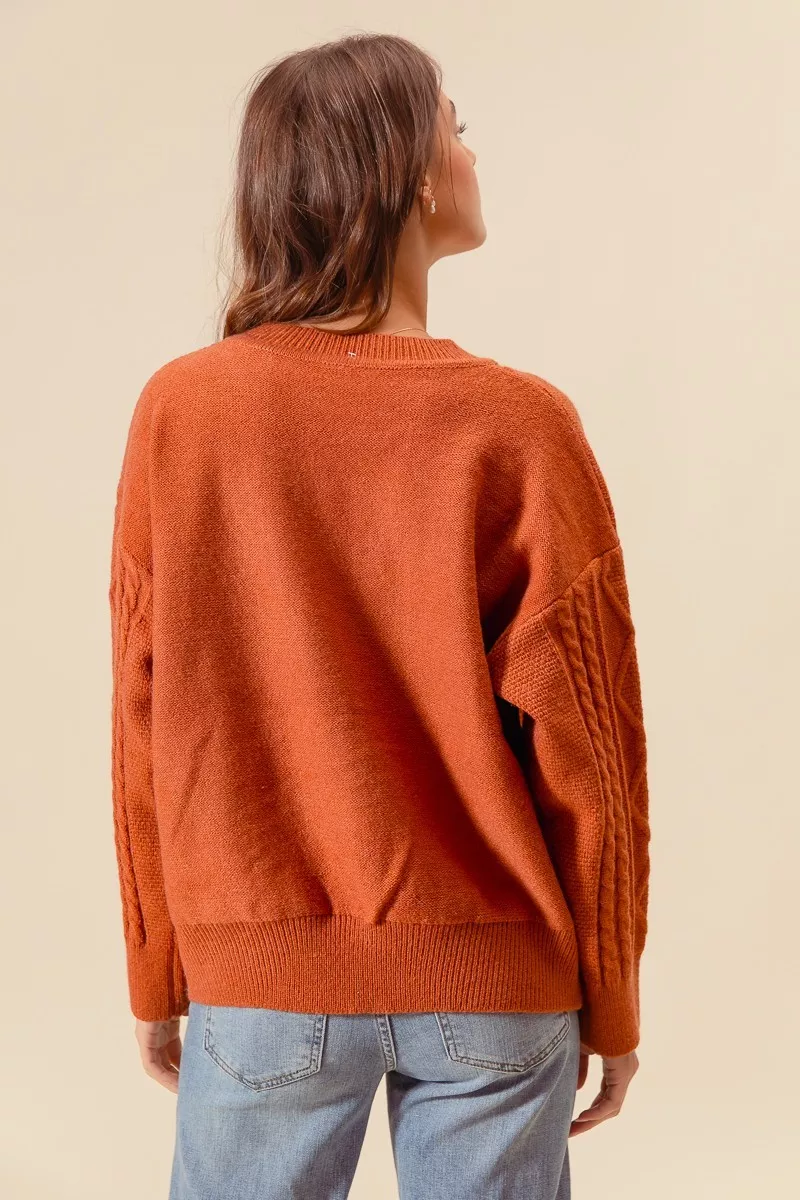Embroidered Flower Cable Knitted Sweater, image 3