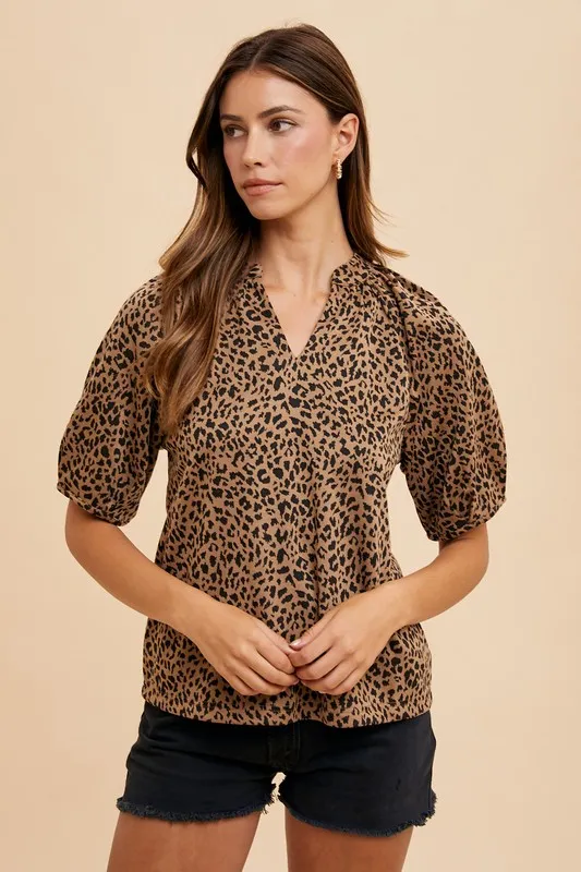 Animal Print Knit Volume Sleeve Blouse, image 5