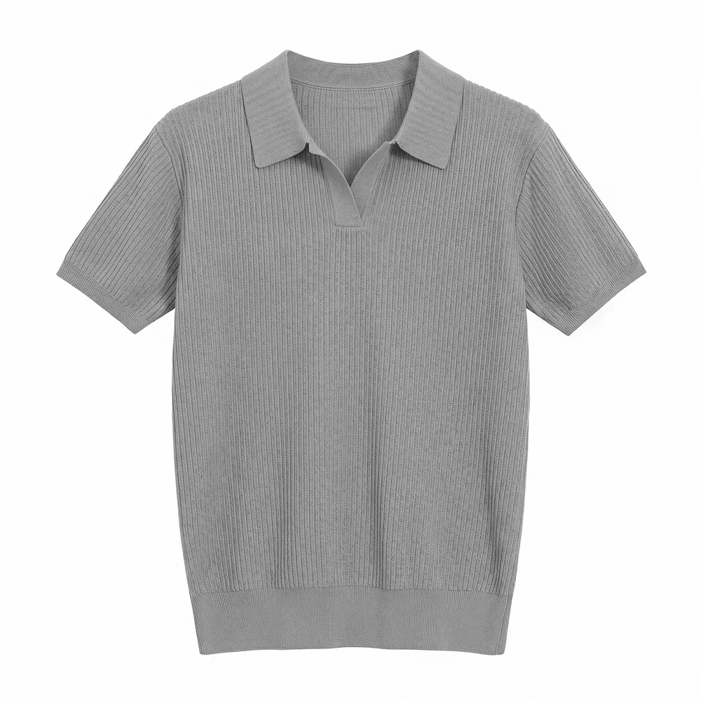 Men's Ribbed Knit Polo Collar Top, image 9