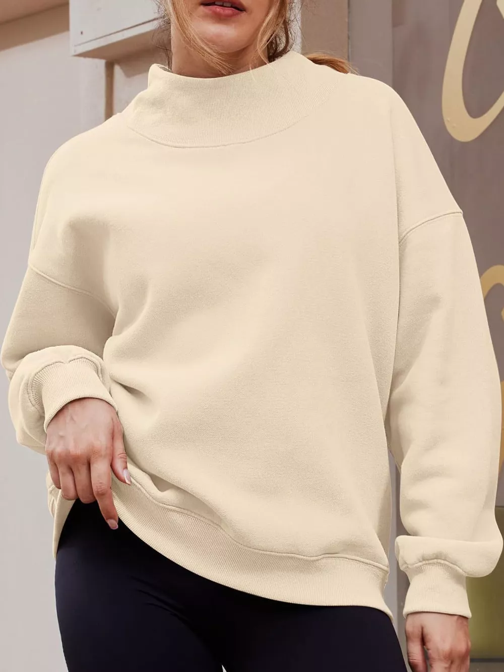 Oversized Mock Neck Long Sleeve Sweatshirt, image 9