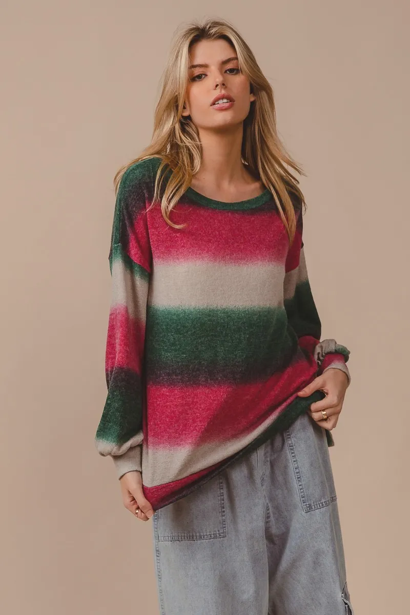 Striped Gradation Print Knit Top, image 7