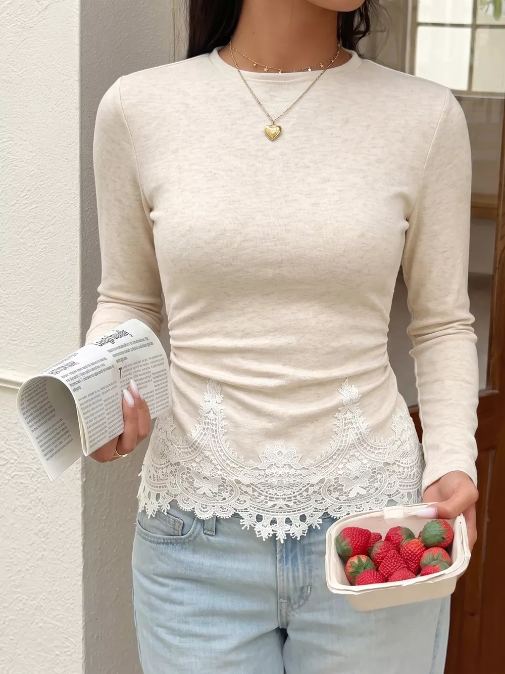 Lace Trim Long Sleeve T-Shirt, image 4