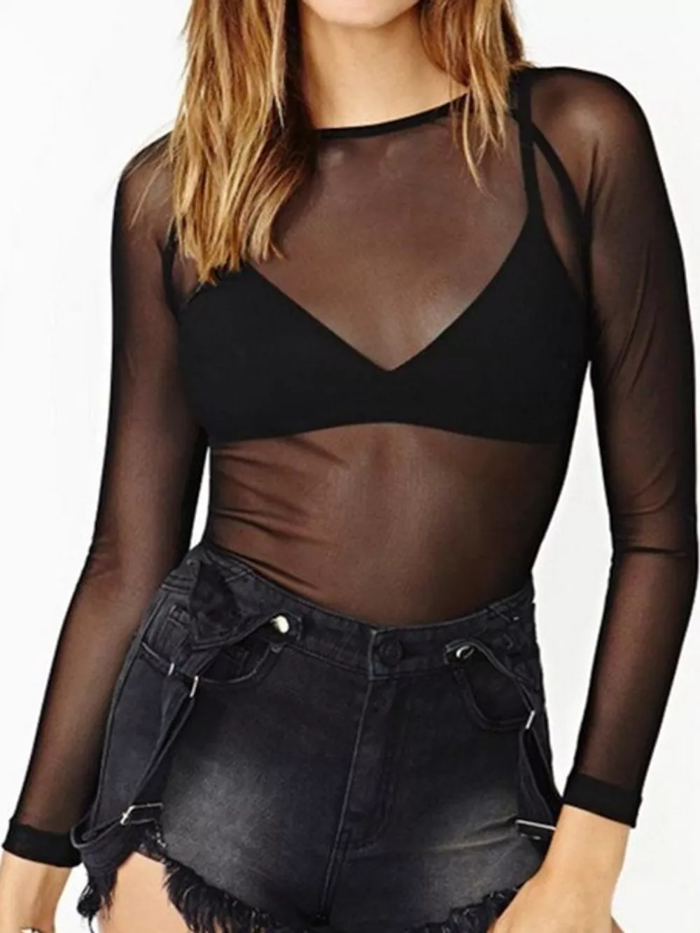 Full Size Sheer Mesh Long Sleeve Top Plus Size, image 4