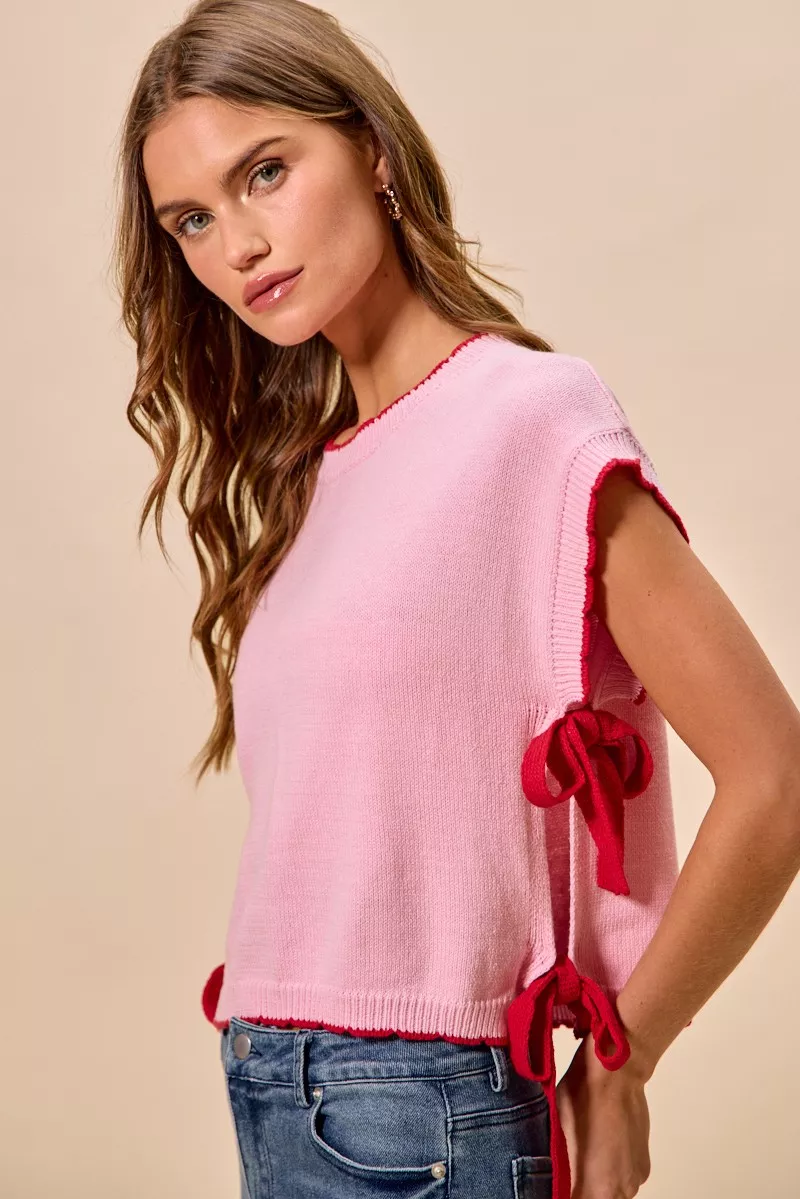 Lightweight Sweater Dolman Side Ribbon Tie Top, image 7