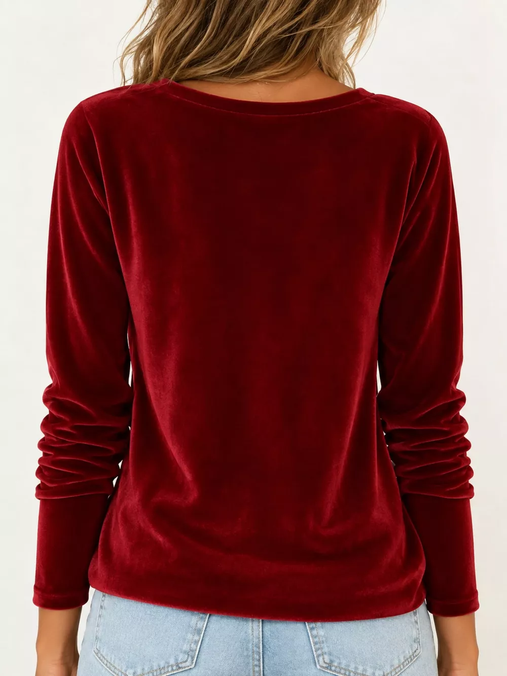 Full Size Velvet Cowl Neck Long Sleeve T-Shirt Plus Size, image 9
