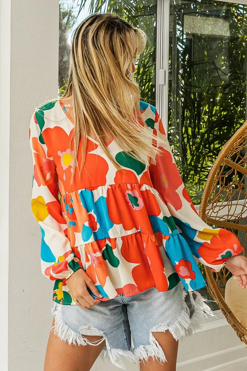 Floral Woven Tiered V Neck Top, image 12