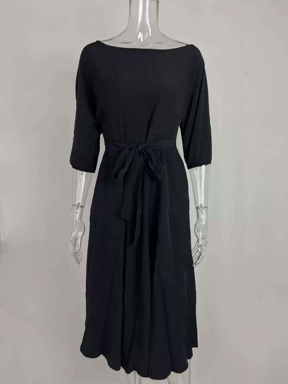 Boat Neck Tie Waist Midi Dress, image 2