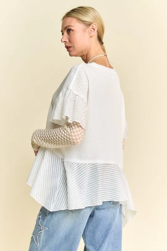 Waffle Knit Bodice Ruffle Bottom Detail Top, image 5