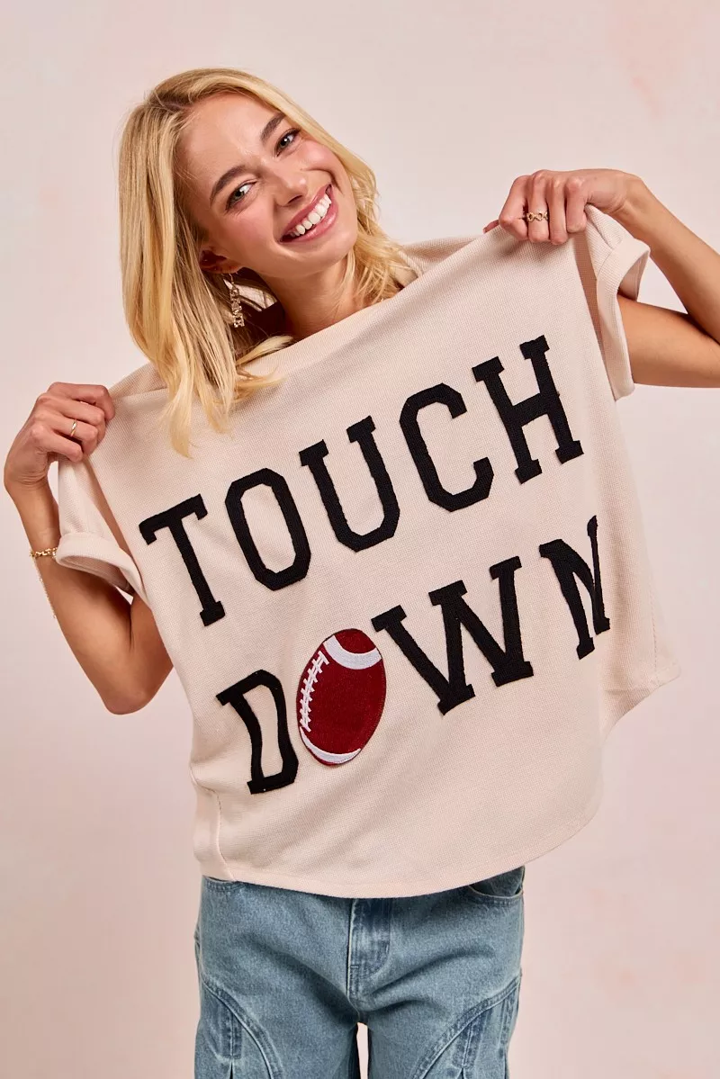 Game Day Touchdown Letter Patches Waffle Short Top, image 7