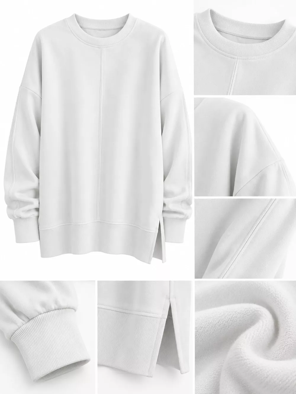 Oversized Crew Neck Sweatshirt with Side Slit, image 30