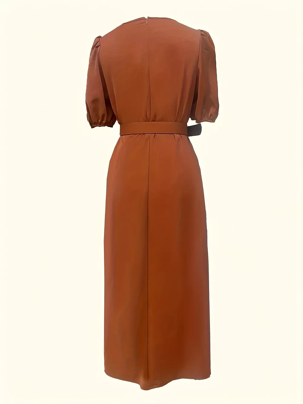 Belted Puff Sleeve Midi Dress, image 6