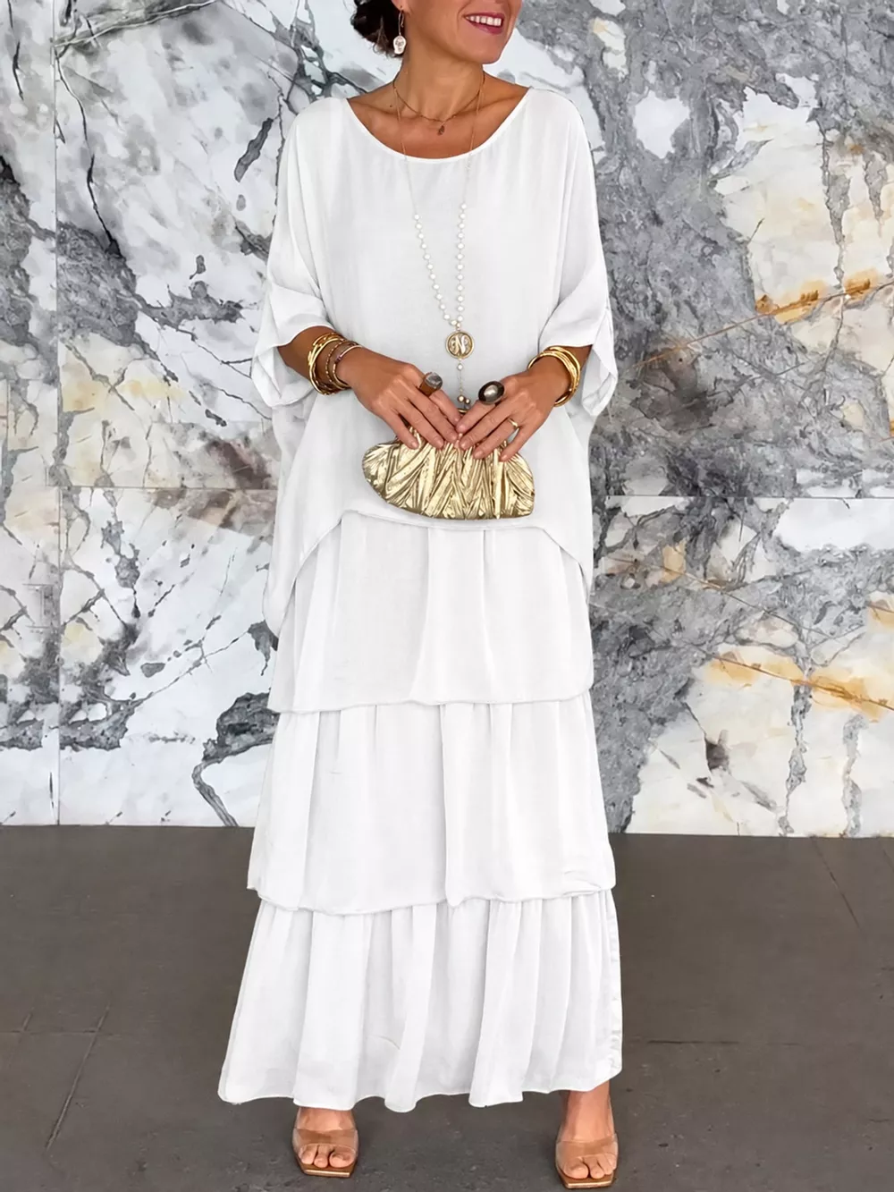 Full Size Layered Batwing Sleeve Maxi Dress Plus Size, image 25