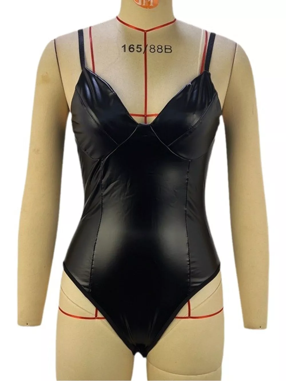 Faux Leather Sleeveless Bodysuit, image 4