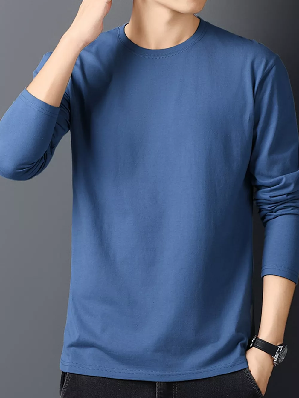 Men's Plus Size Round Neck Long Sleeve T-Shirt, image 44