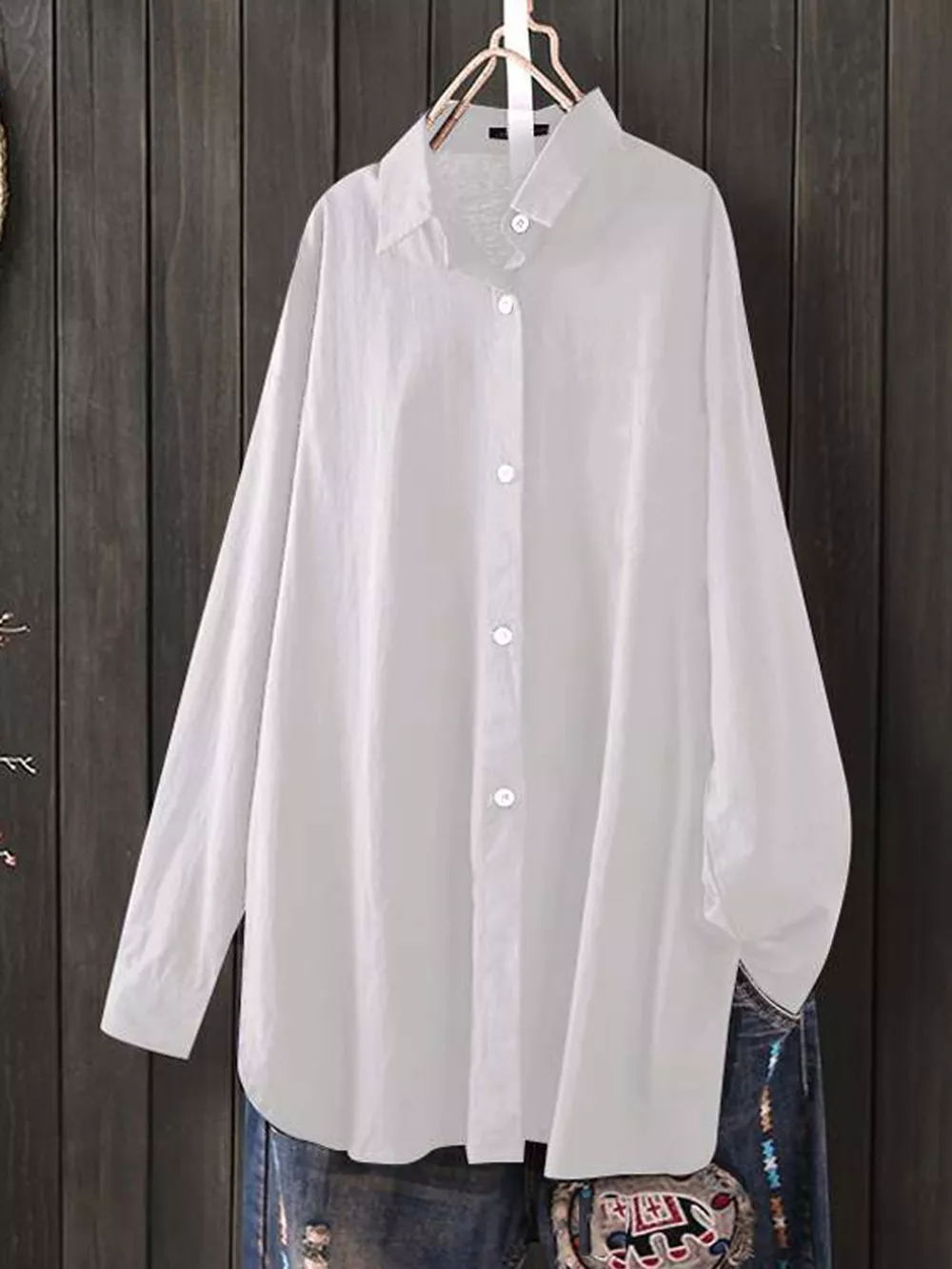Full Size Oversized Button-Down Long Sleeve Shirt Plus Size, image 4