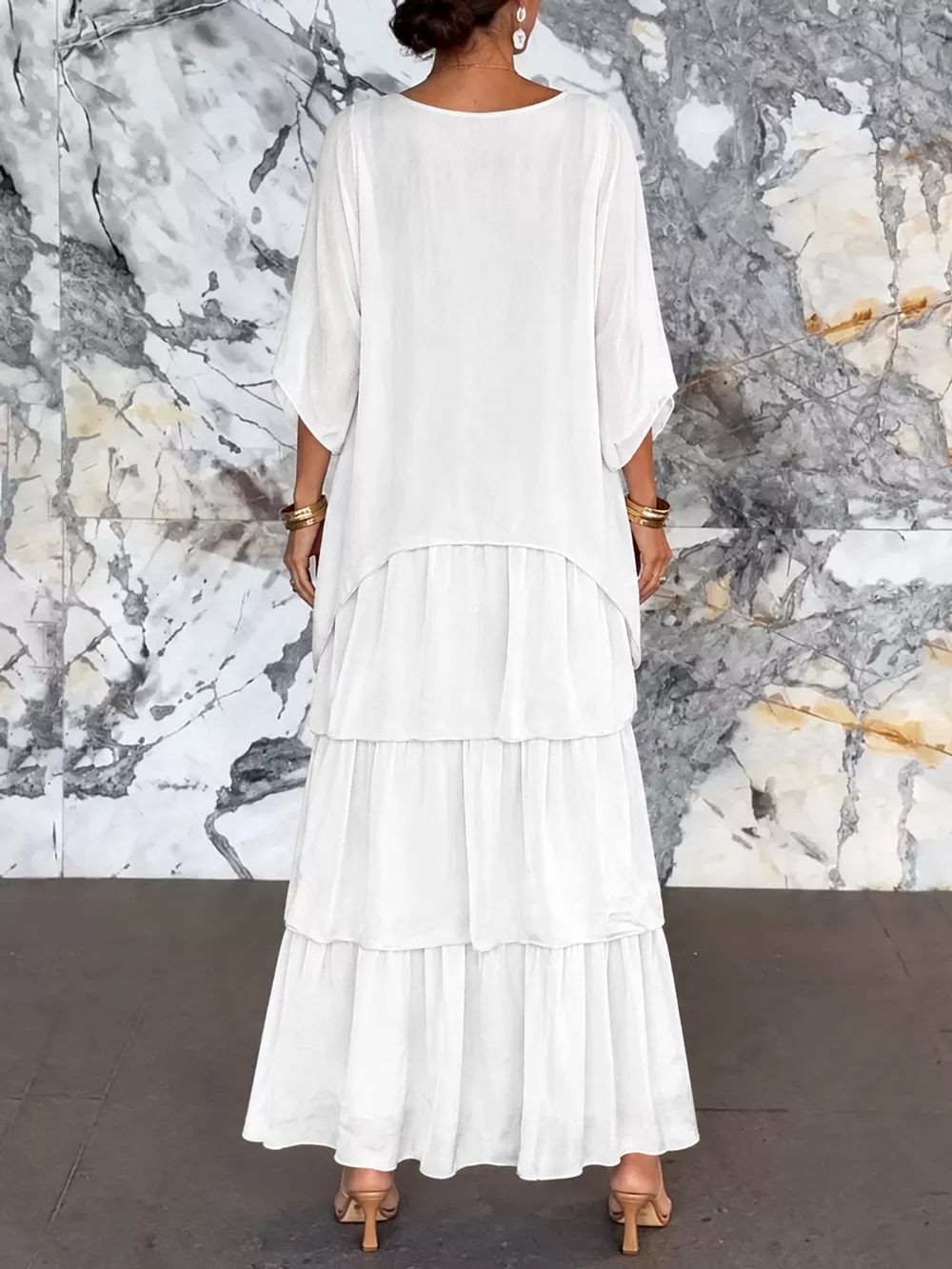 Full Size Layered Batwing Sleeve Maxi Dress Plus Size, image 27