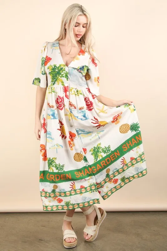 Button Down Printed Midi Dress, image 7