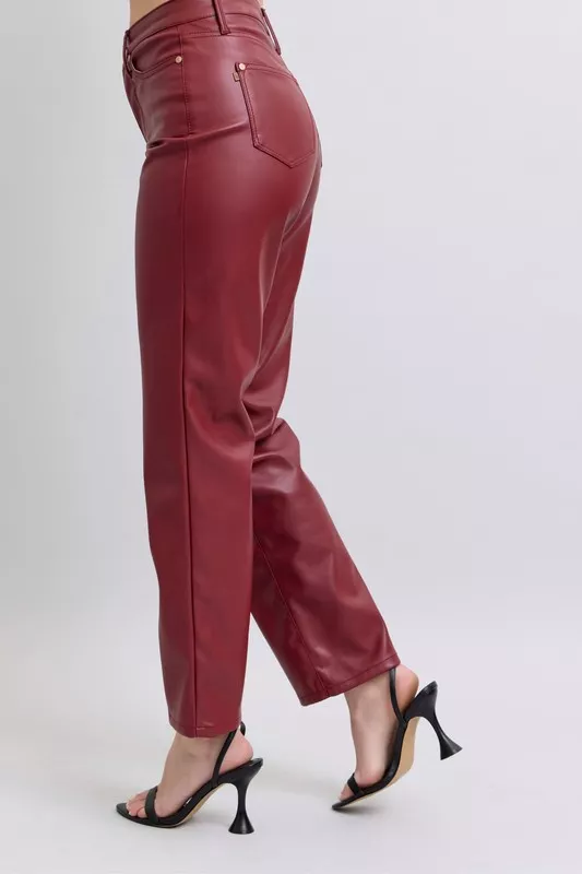 Full Size High Waist Tummy Control Faux Leather Straight Pants Plus Size, image 8