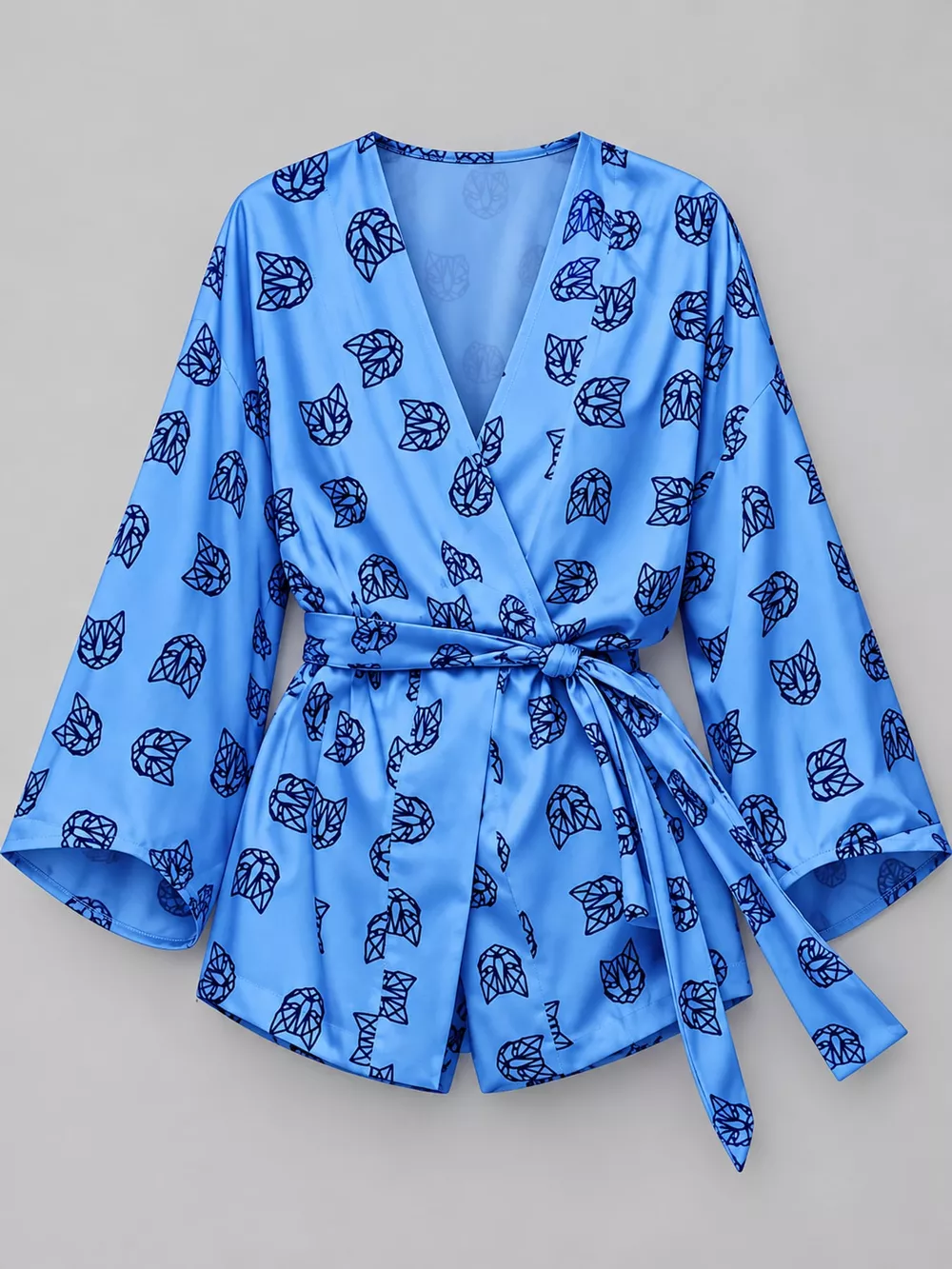Geometric Cat Print Cardigan and Shorts Lounge Set, image 24
