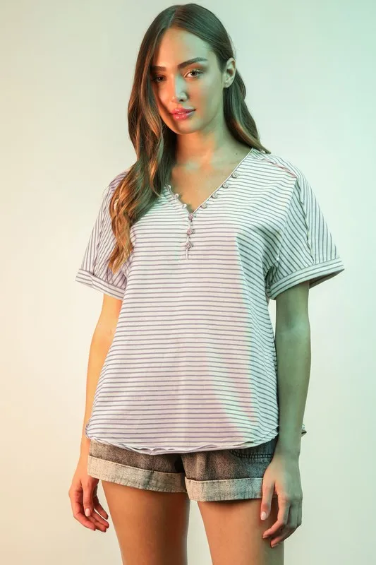 Striped V-Neck Short Sleeve T-Shirt