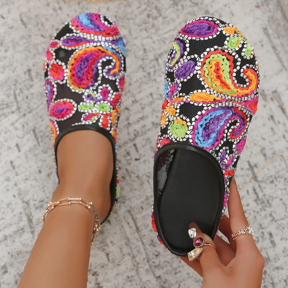 Colorful Paisley Print Round Toe Sandals, image 4