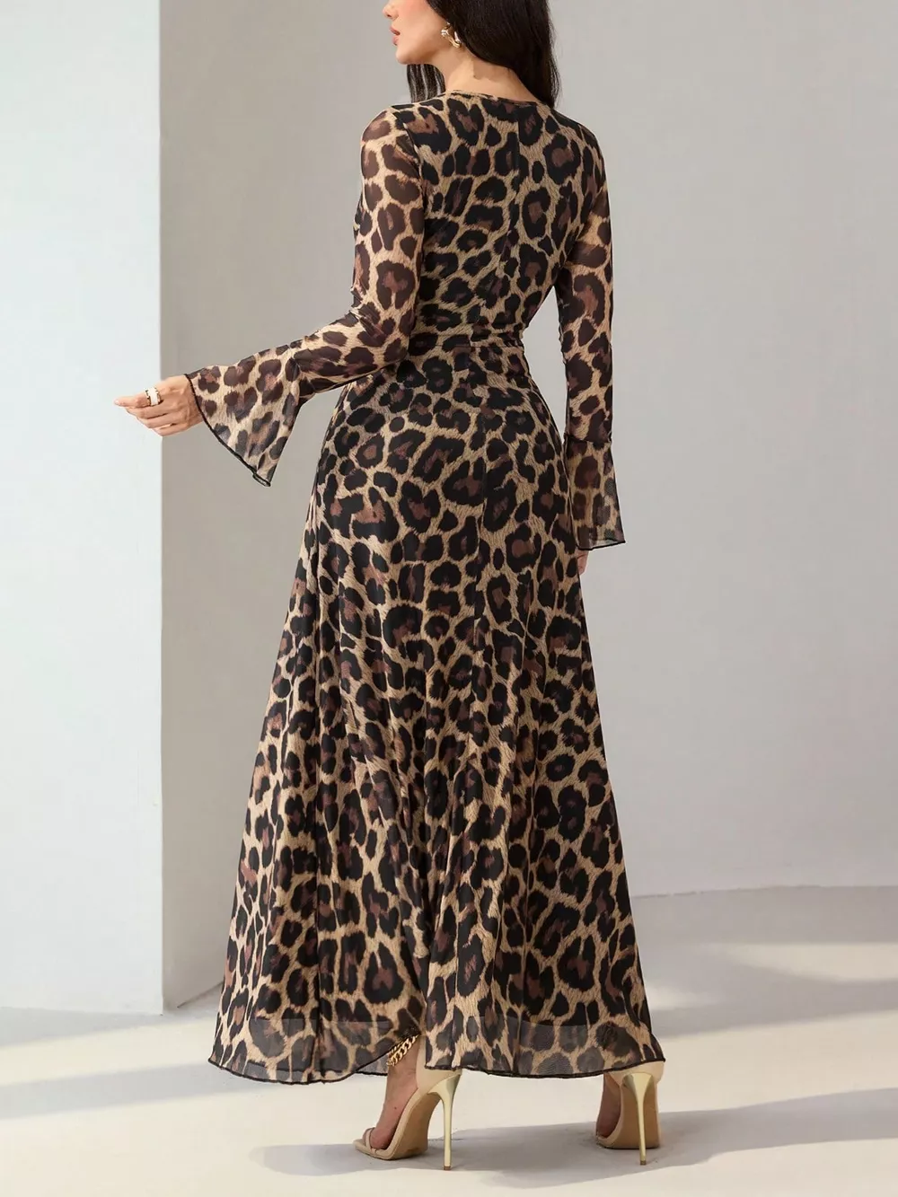 Leopard Print Flare Sleeve Maxi Dress, image 5