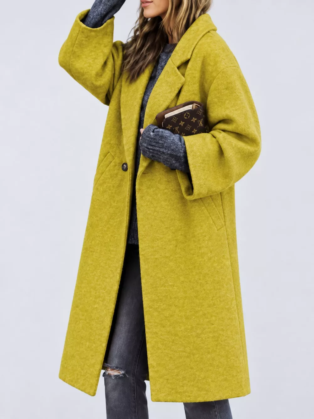 Full Size Lapel Collar One Button Coat Plus Size, image 23