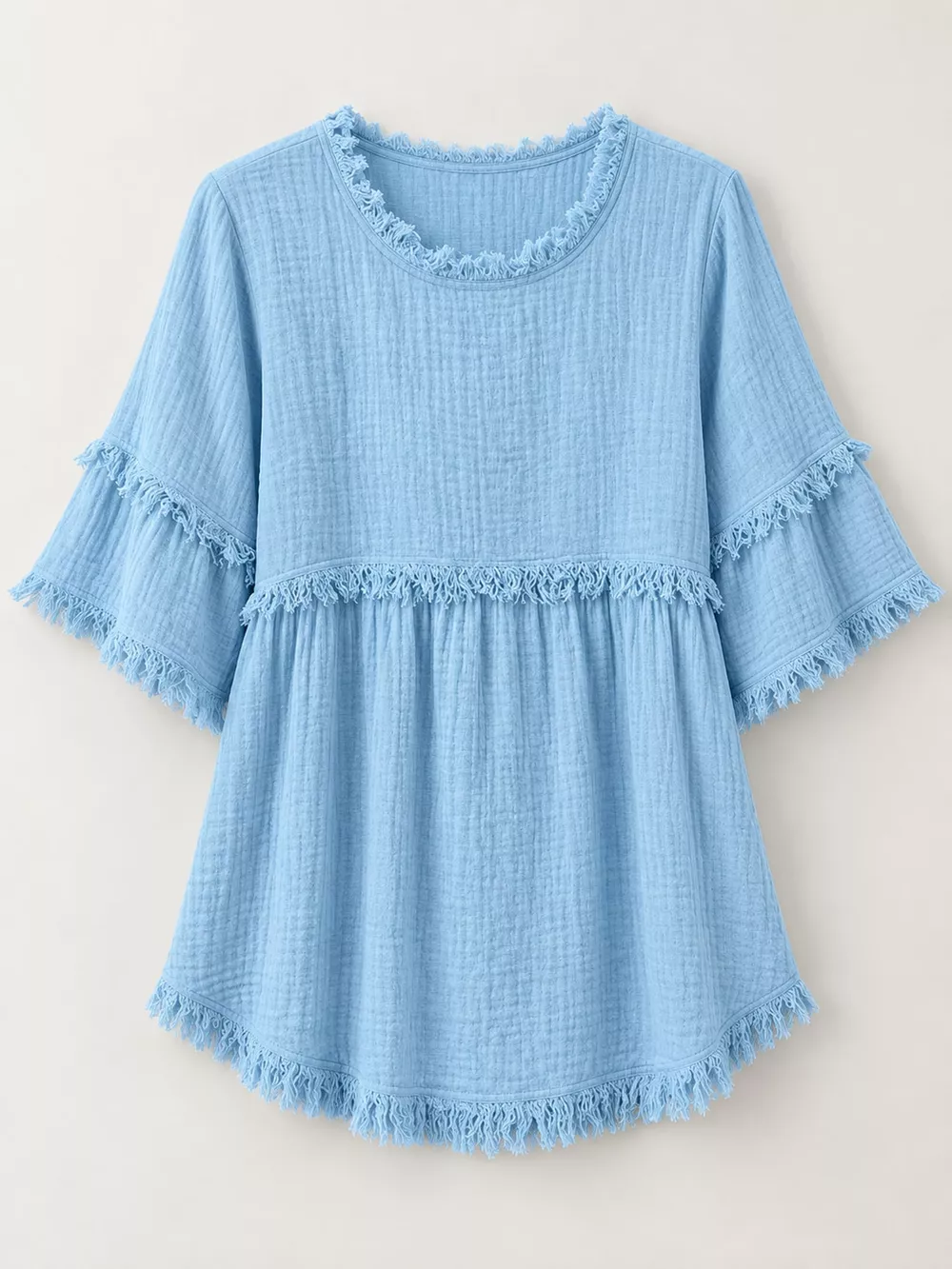 Full Size Frayed Edge Textured Blouse Plus Size, image 4