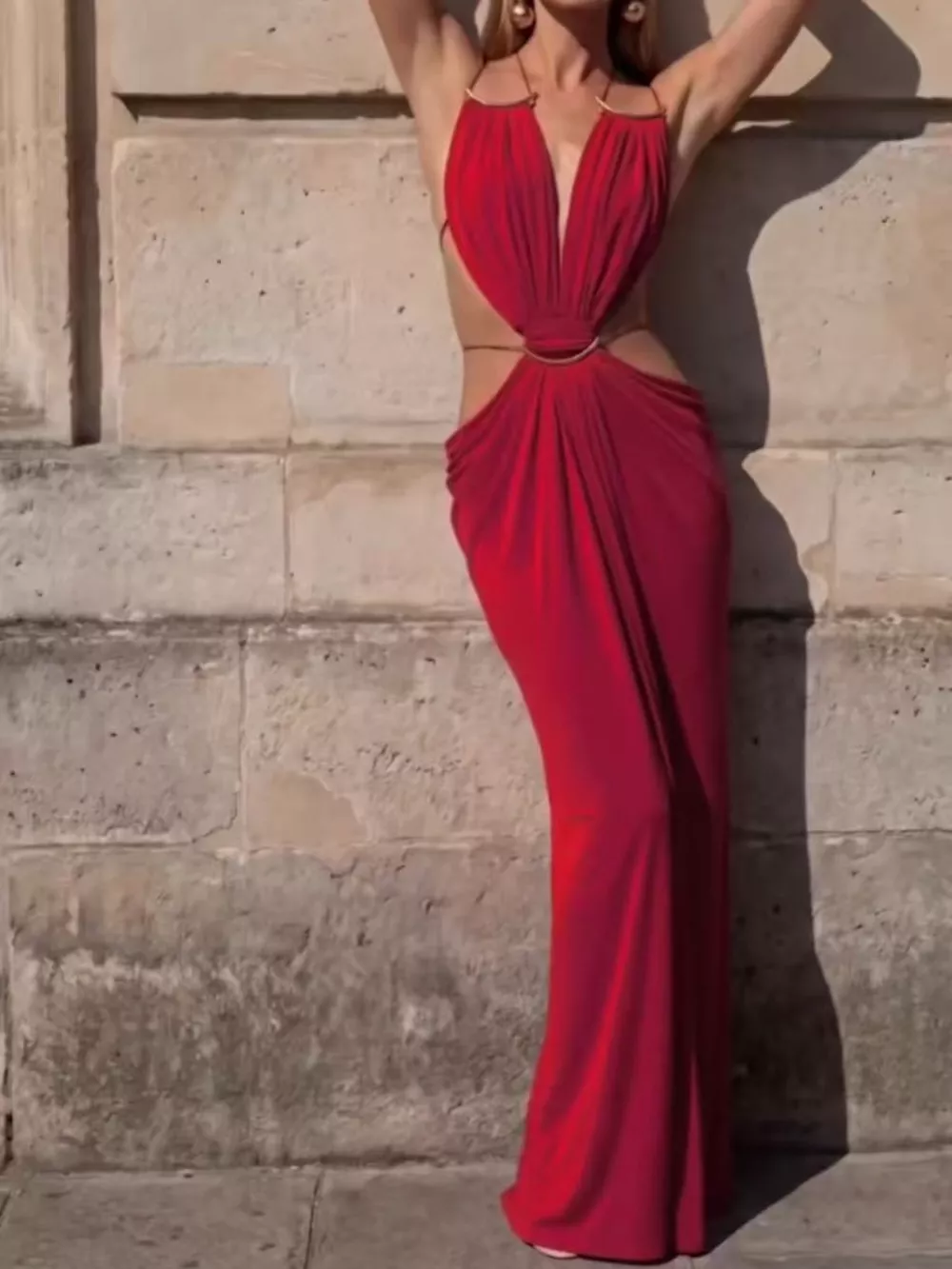 Backless Plunge Cut-Out Maxi Dress, image 5