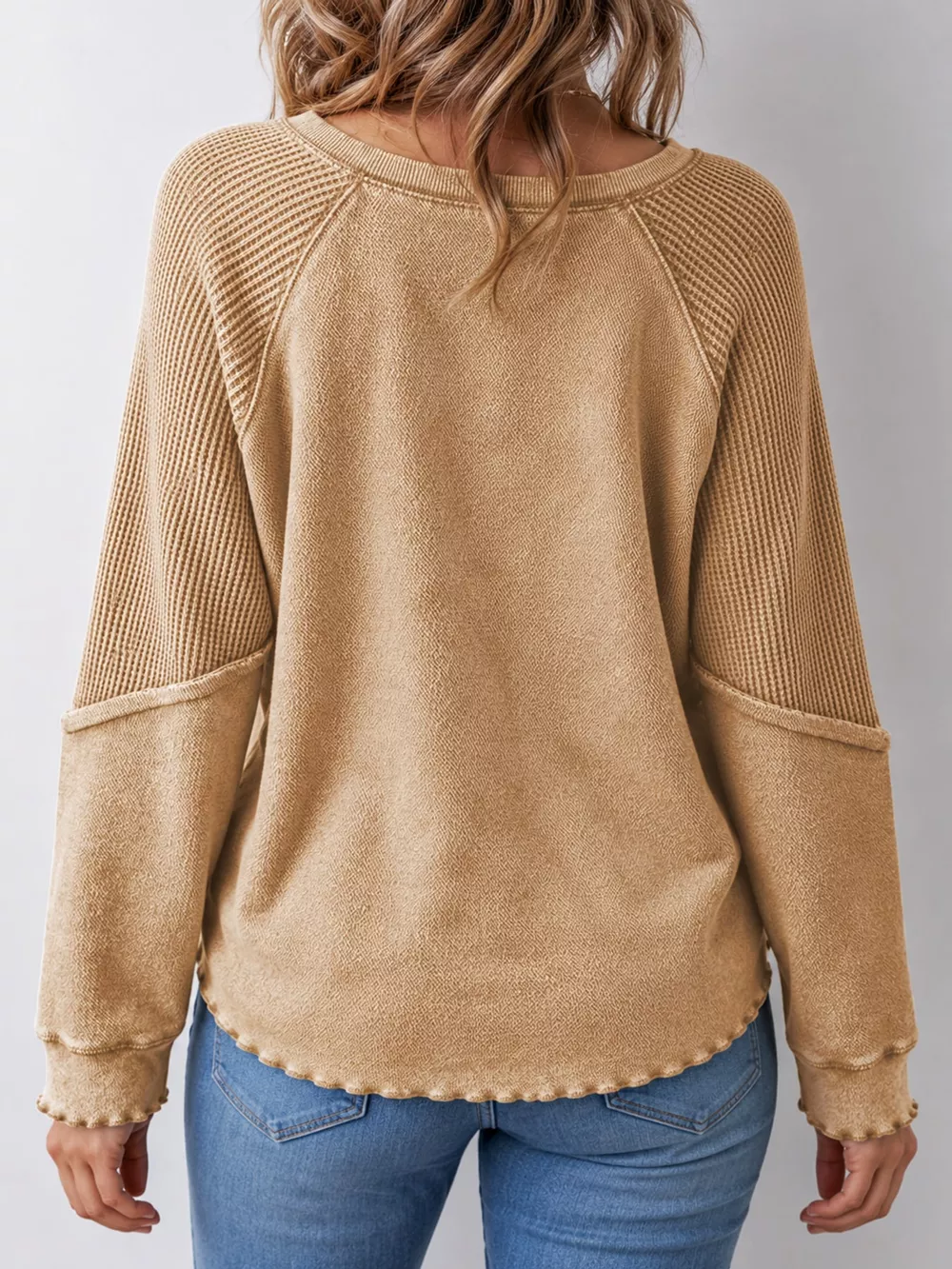 Waffle Knit Raglan Sleeve Sweatshirt, image 3
