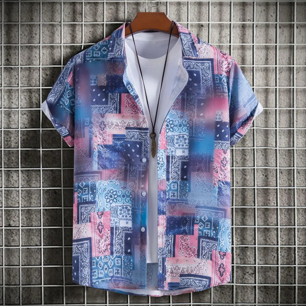 Men's Plus Size Printed Short Sleeve Casual Shirt