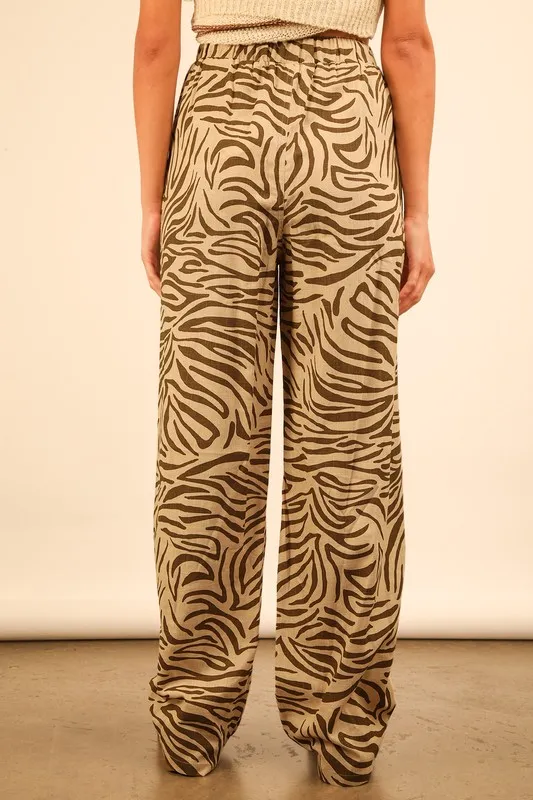 Animal Print Linen Wide Leg Pants, image 4