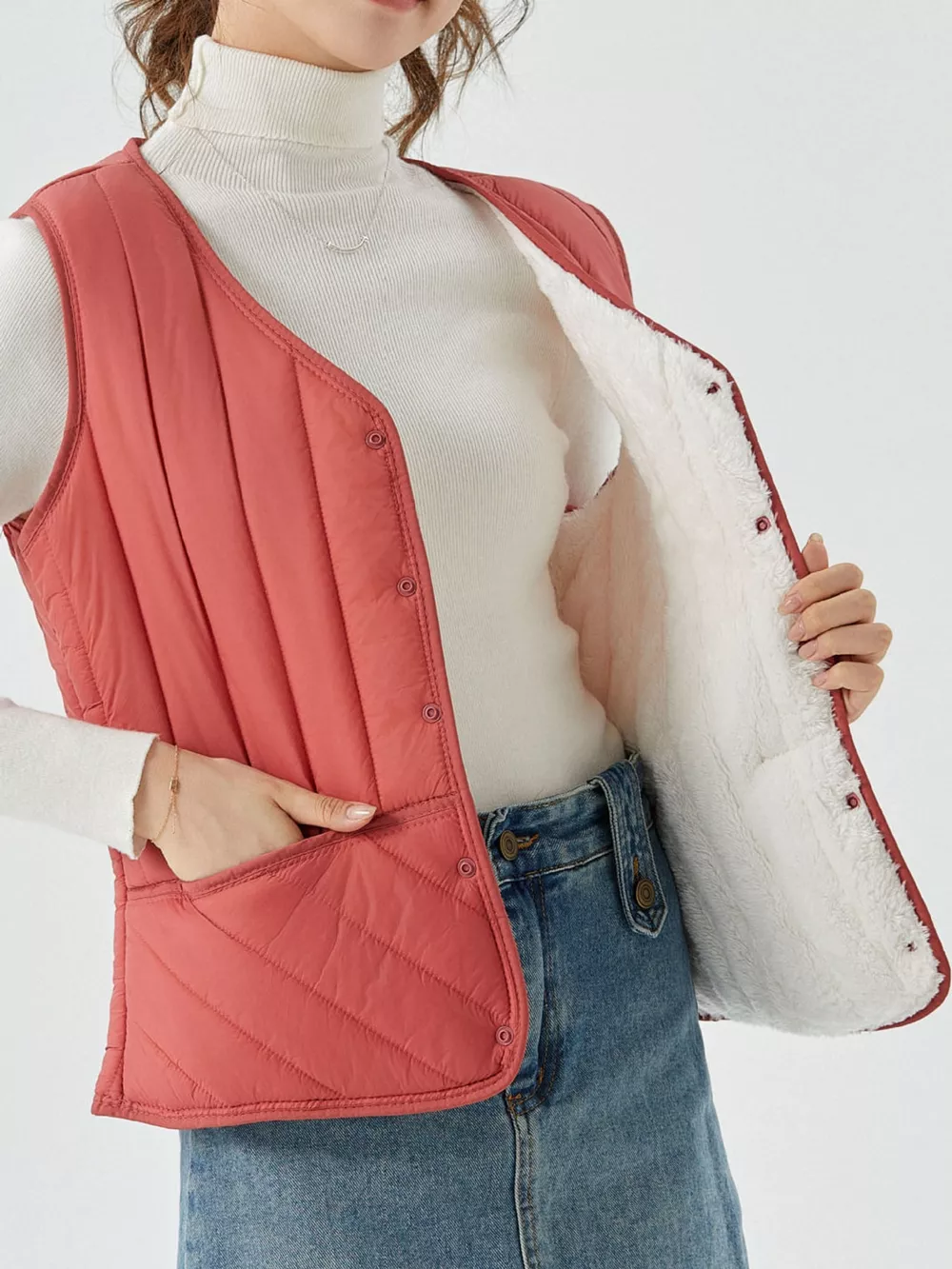 Full Size Quilted Button Up Vest Coat Plus Size, image 12
