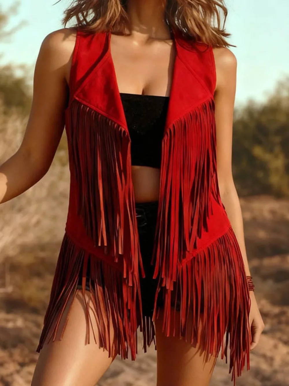 Full Size Fringed Hem Vest Coat Plus Size