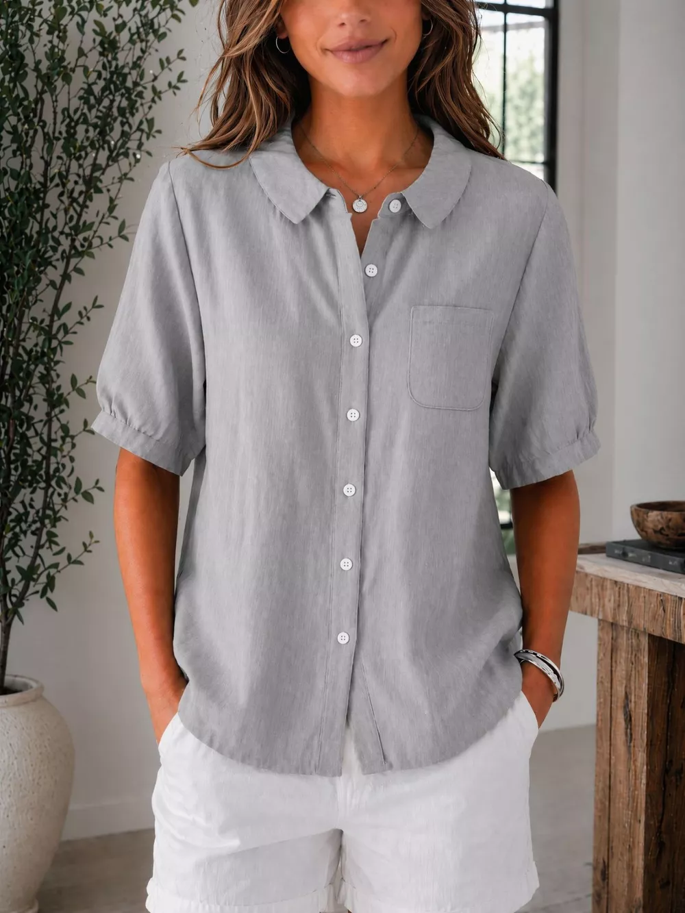 Full Size Button Up Short Sleeve Shirt Plus Size, image 8
