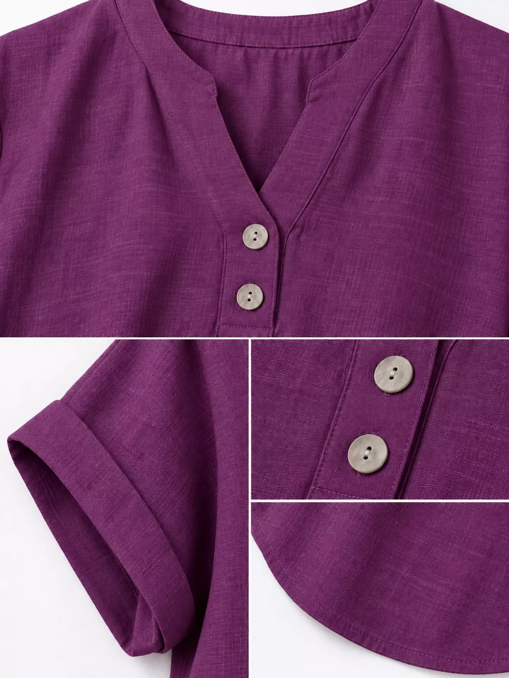 Full Size Button Detail Short Sleeve Blouse Plus Size, image 70