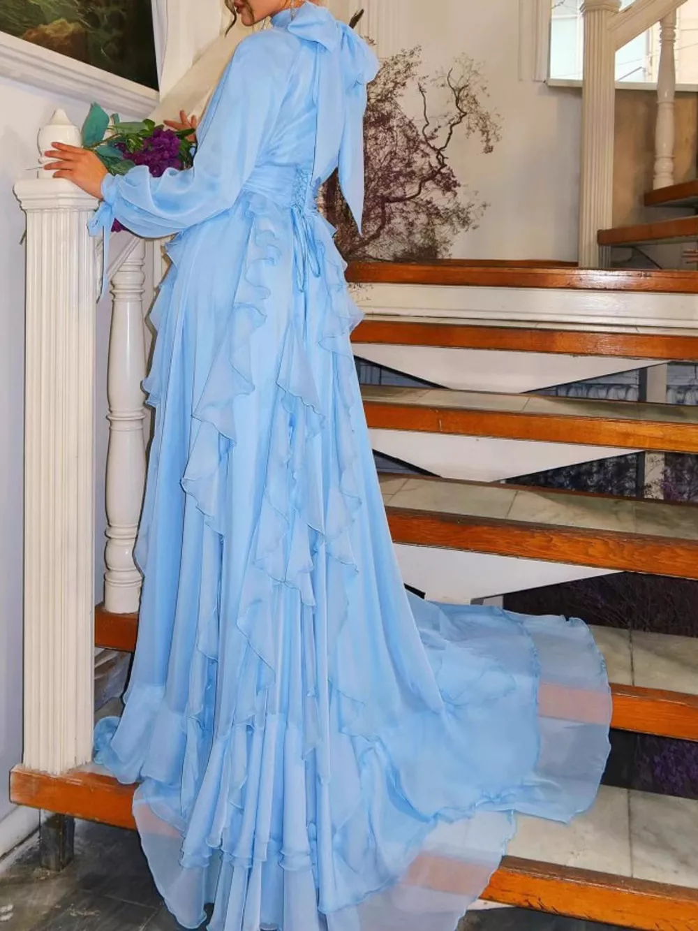 Ruffled Turtleneck Long Sleeve Maxi Dress, image 3