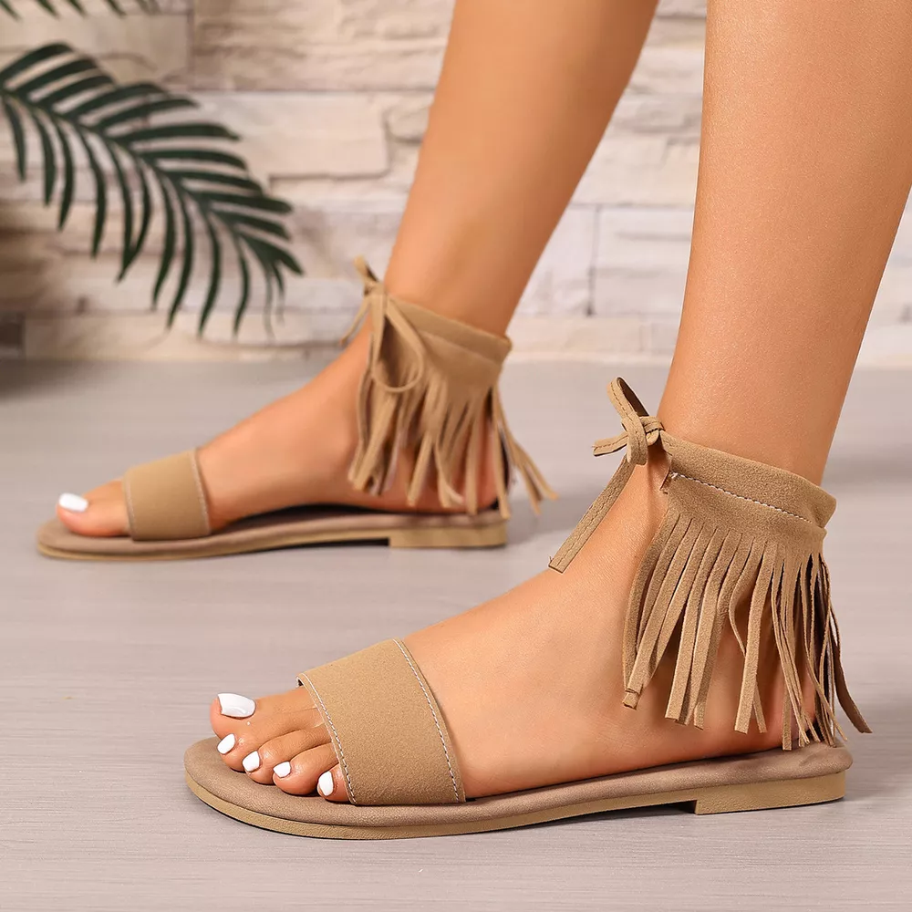 Fringe Ankle Flat Sandals, image 12