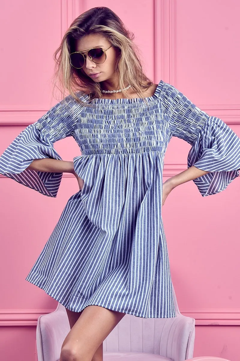 Smocked Off Shoulder Striped Dress, image 5