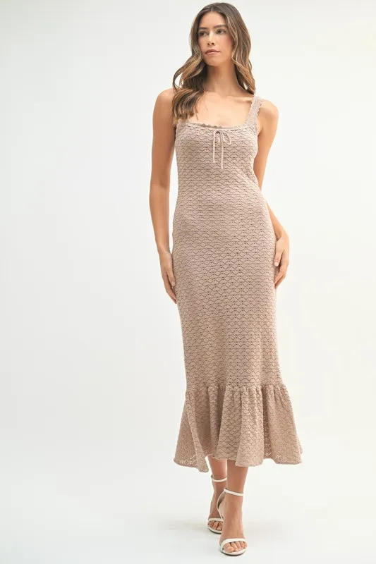 Ruffled Hem Sleeveless Crochet Knit Midi Dress, image 6