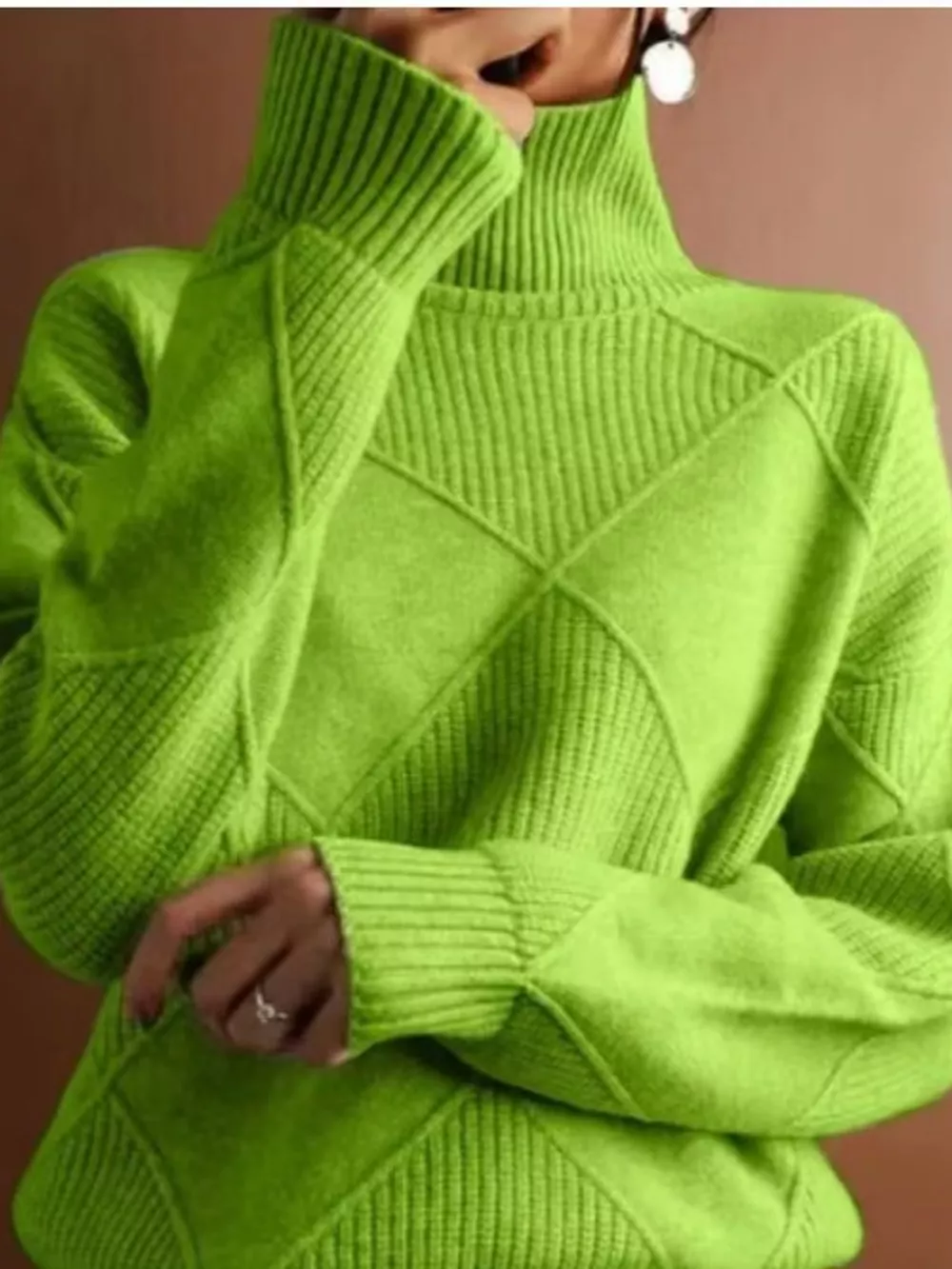 Full Size Diamond Pattern Turtleneck Sweater Plus Size, image 53