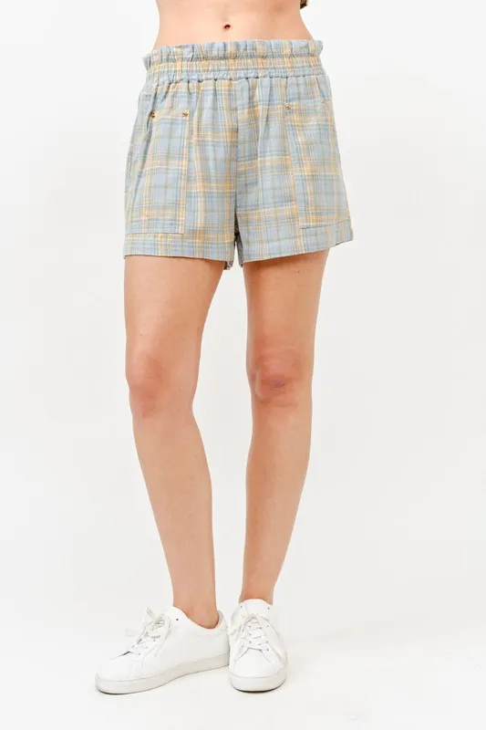 Plaid Print Smocked Detail Casual Shorts, image 7