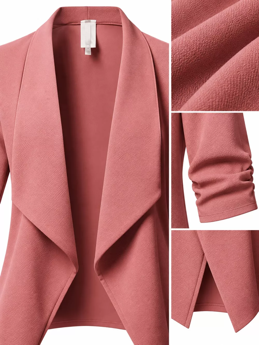 Full Size Open Front Drape Blazer with 3/4 Ruched Sleeves Plus Size, image 13