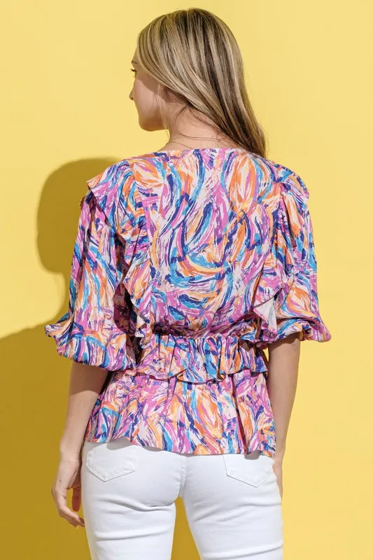 Printed Lantern Sleeve Blouse, image 6
