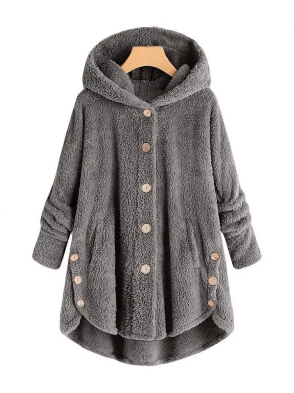 Full Size Fleece Button Up Hooded Outerwear Plus Size, image 20