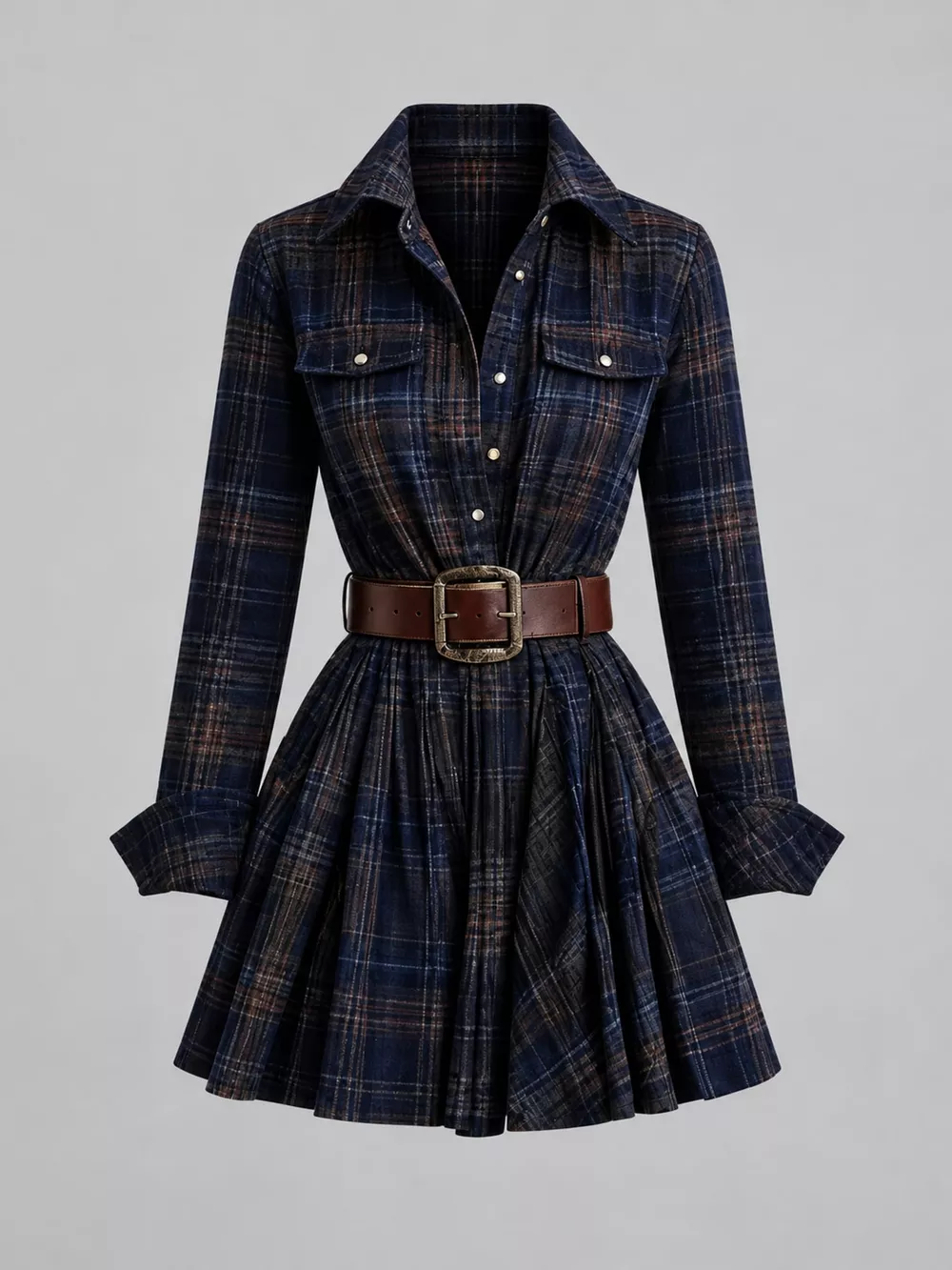 Plaid Long-Sleeve Shirt Dress, image 9