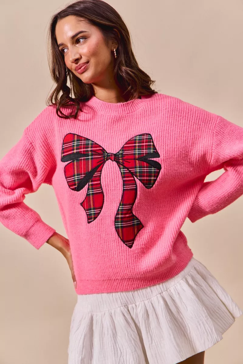 Checker Plaid Ribbon Christmas Holiday Sweater, image 8