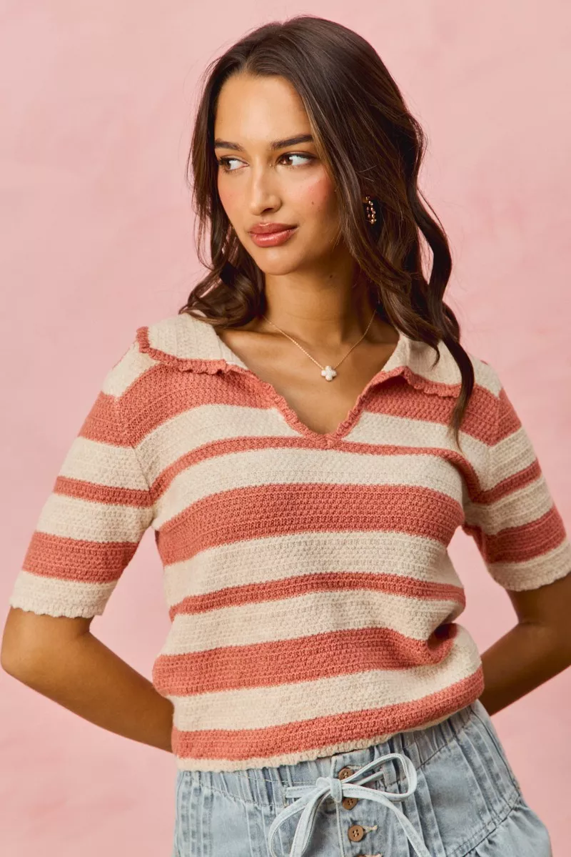 Stripe Short Sleeve Cropped Sweater, image 8