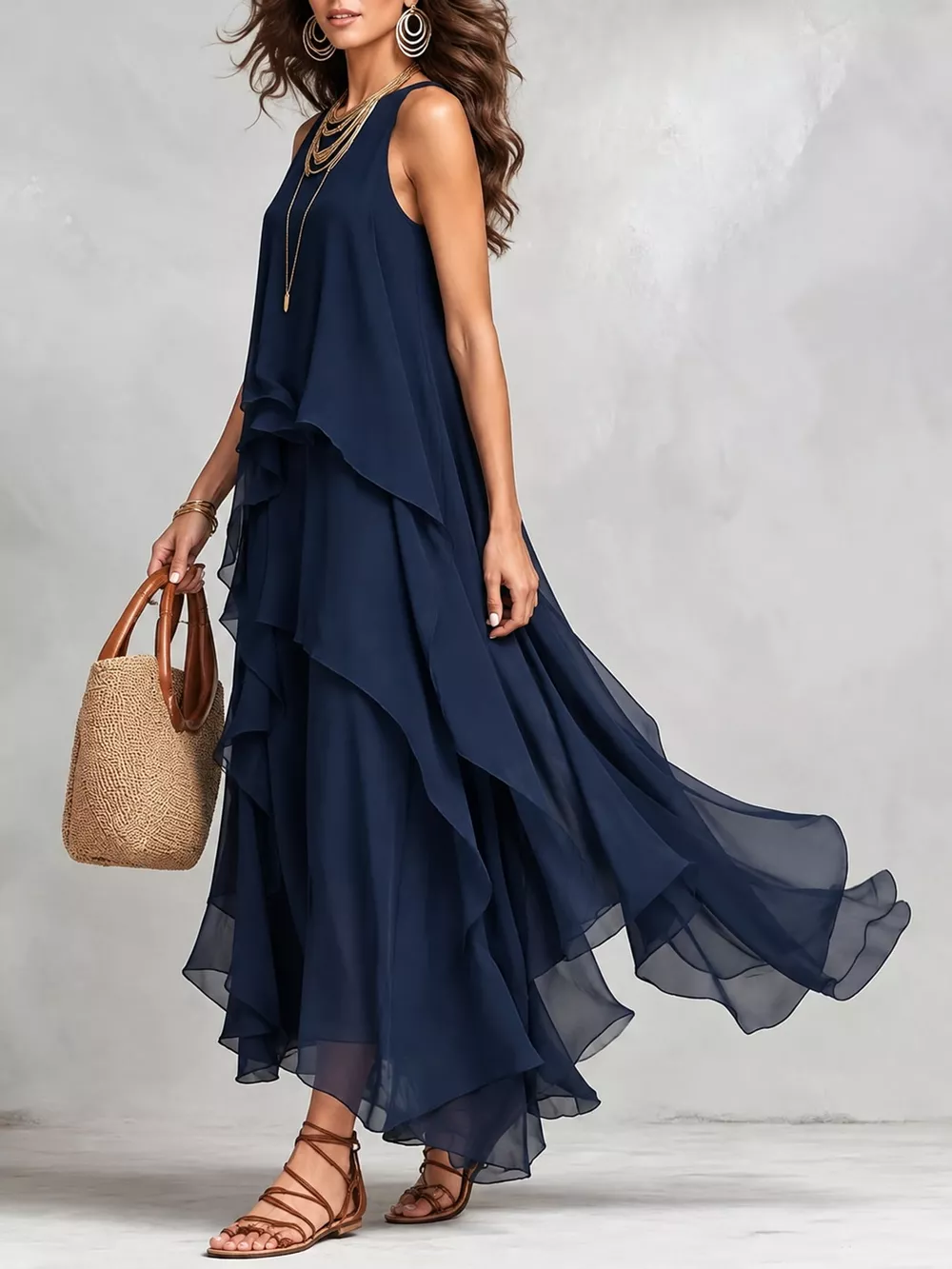Ruffled Round Neck Sleeveless Maxi Dress, image 13